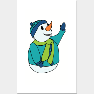 Snowman waving Posters and Art